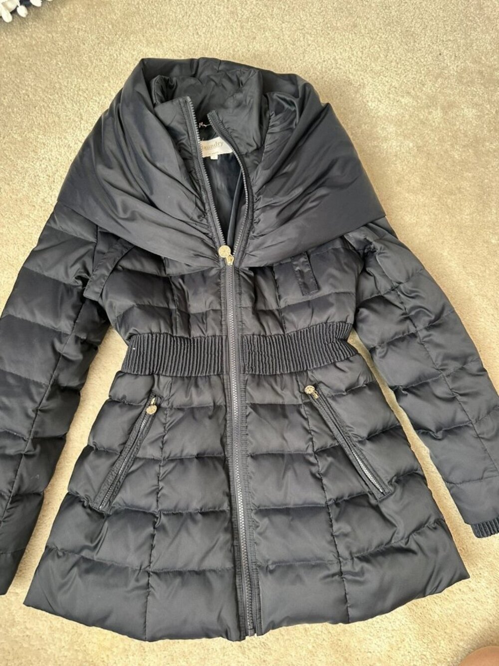 Laundry by Shelli Segal Women's Navy Down Puffer Coat Shawl Collar Sz 8